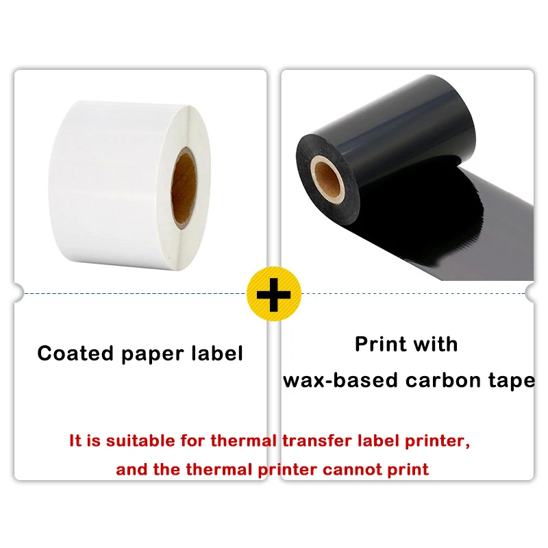 Art Paper Labels for Thermal Transfer Printer, Barcode Adhesive Label, Sticker for Carbon Tape Printing, White Sticker, 1 Roll