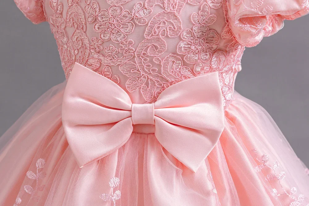 Vintage Lace Party Dresses for Girls Backless Summer Baby Princess Dress Short Kid's Gown 1-6 Years