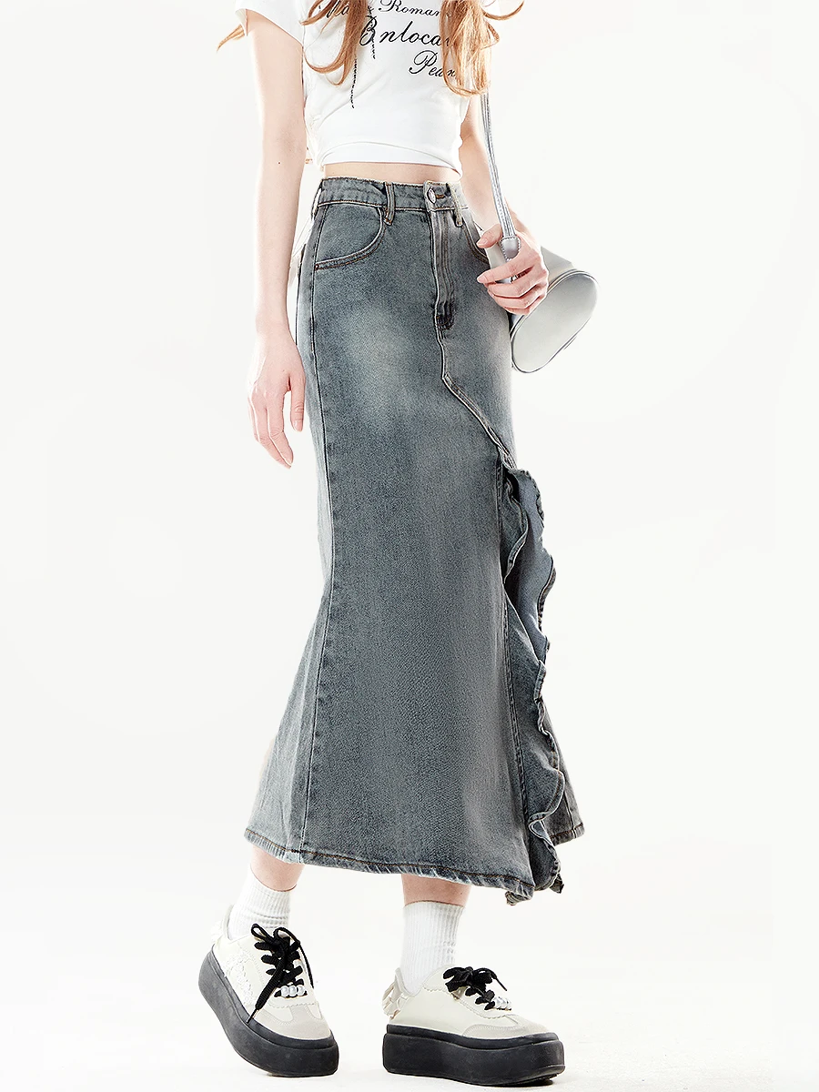 

Asymmetric High Waist Denim Skirt Women's Summer 2026 Slimming Fish Tail Half Skirt Design Sensation Body Shaping Skirts