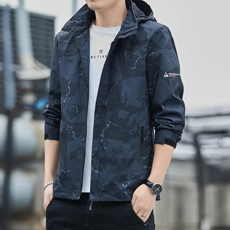 New Spring and Autumn Fashion Trend Camo Zipper Jacket Charge Coat Long Sleeve Casual Windproof Men's Mountaineering Coat Tops