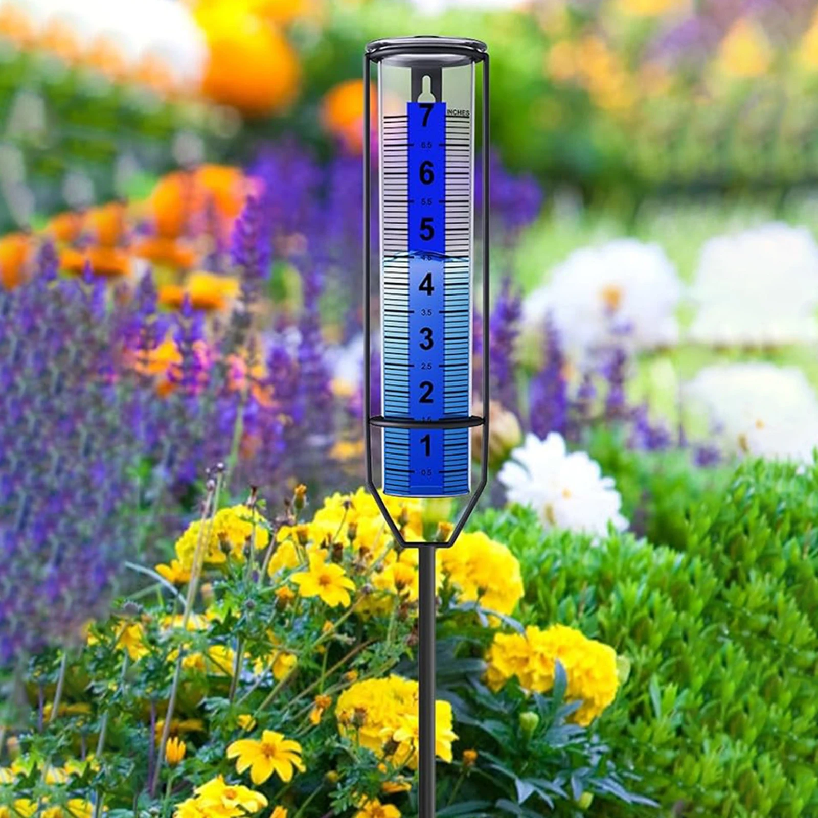 Outdoor Plastic Rain Gauge Blue Stripe Decor Garden Ornament Tool For Yard And Weather Monitoring