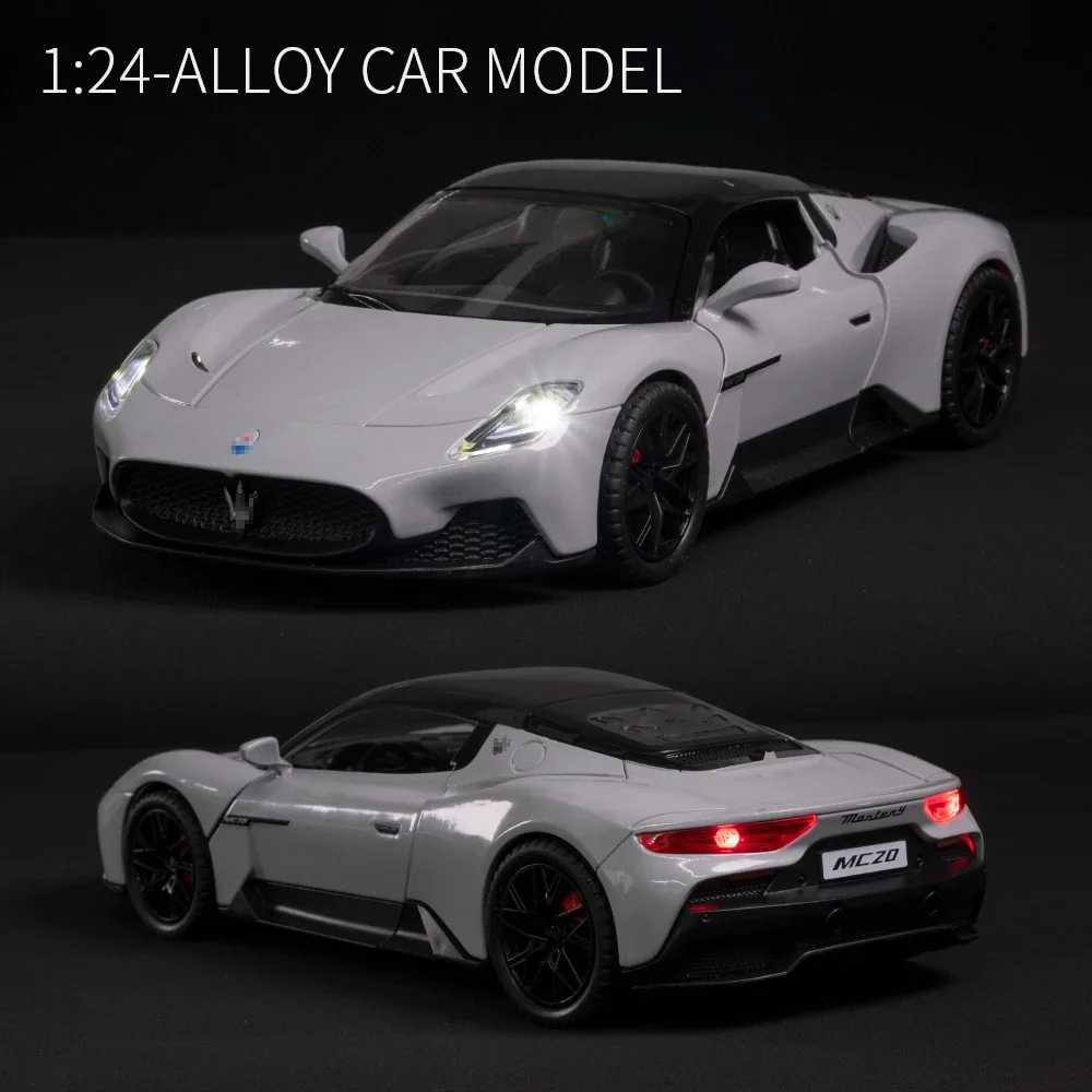 1:22 Maserati MC20 Supercar Alloy Car Model With Pull Back Sound Light Children Gift Collection Diecast Toy Model