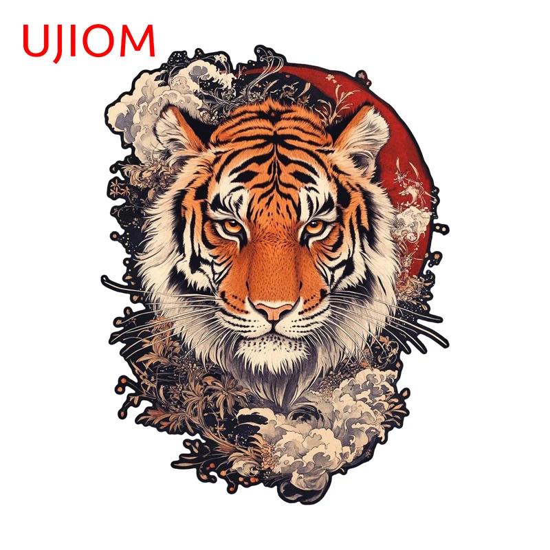 UJIOM Fierce Tiger Head with Red Sun Wall Sticker Eye-catching Cupboard Computer Cooler Decal Artistic Graffiti Home Accessories