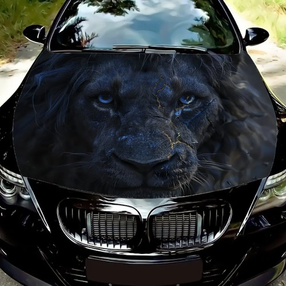 

Durable Mysterious Black Lion Hood Decal - Vibrant Car Vinyl Wrap For Engine Protection, Ideal Gift For Car Enthusiasts, Durable