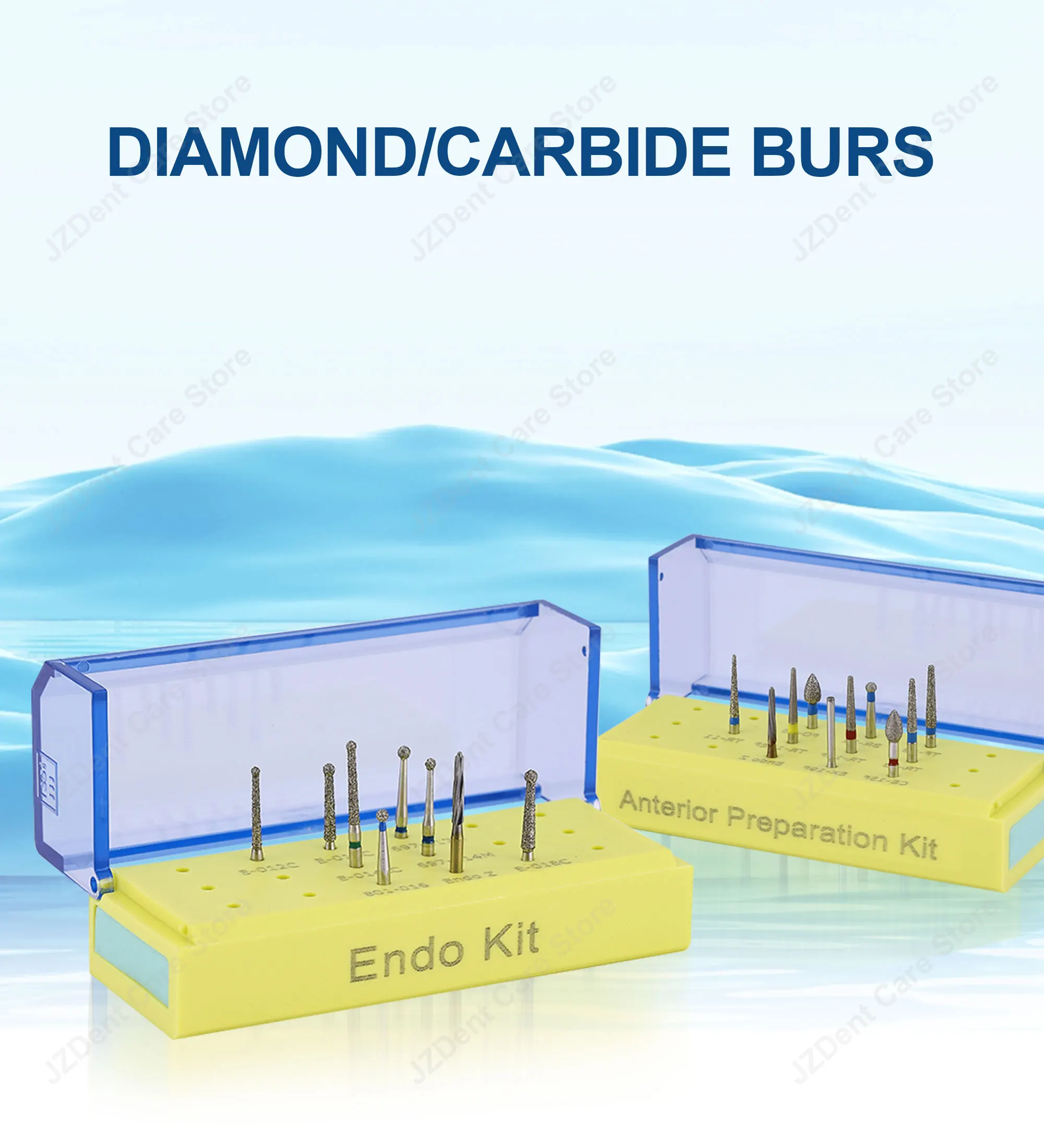 Twoendo Dental Diamond Burs Kit Lab Tool High Speed Air Turbine Handpiece Dental Burs Crown Preparation Endo Kit Polishing Drill