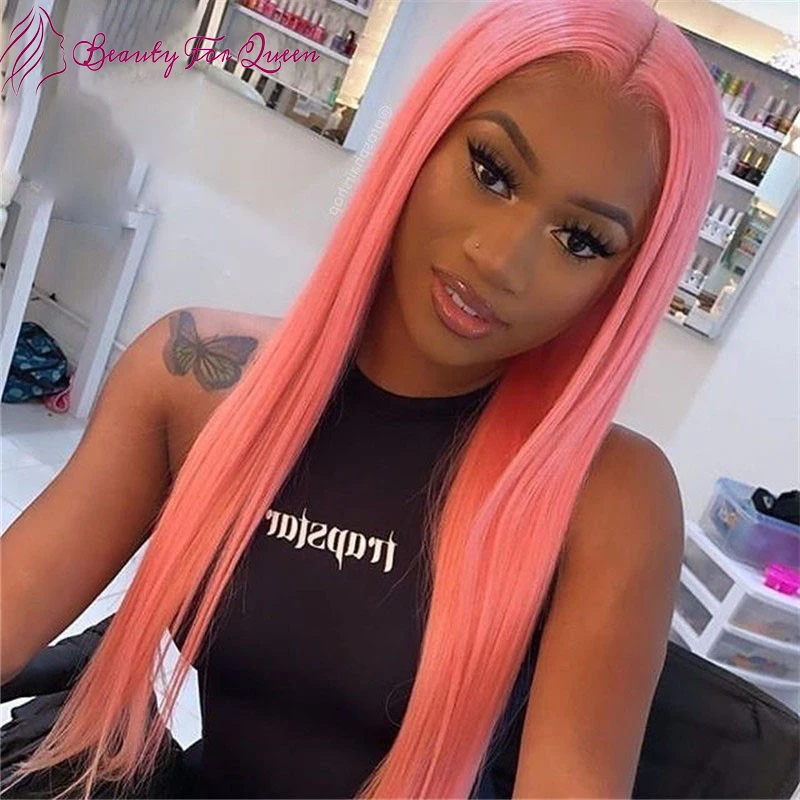 

Straight Pink Colored Lace Front Wigs 13x4 Lace Frontal Wig Human Hair Wigs PrePlucked Brazilian Remy Hair Wigs Glueless Wig