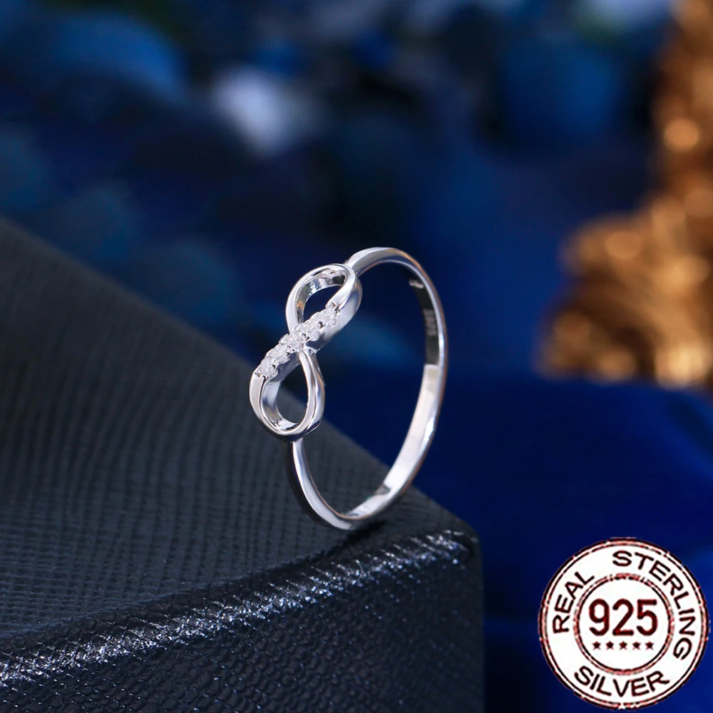 

QooLady 925 Sterling Silver Fashion Cubic Zircon Paved Infinity Love Symbol Ring for Women Wedding Engagement Jewelry Gift SR018