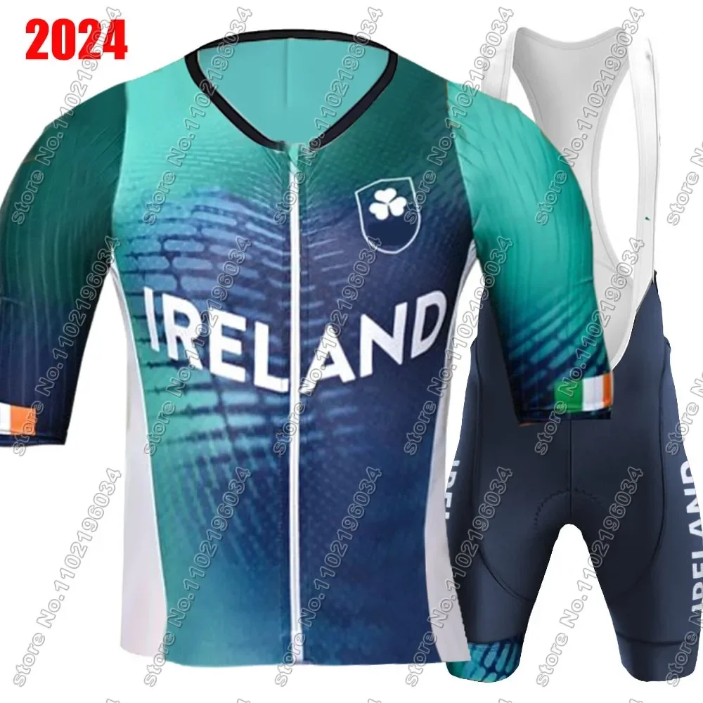 2024 Ireland cycling Jersey Set National Team Clothing Kits Men Green Irish Road Bike Shirt Suit Bicycle Bib Shorts Maillot