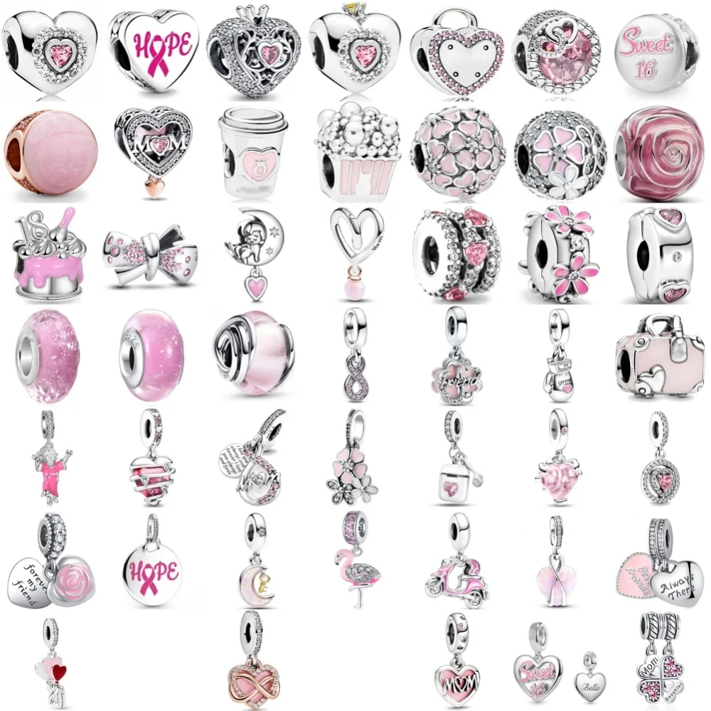 2025 حار بيع 925 الفضة الوردي الطيور قلادة على شكل قمر مناسبة للأساور الأوروبية DIY بها بنفسك اكسسوارات المرأة هدايا مجوهرات Charm #1