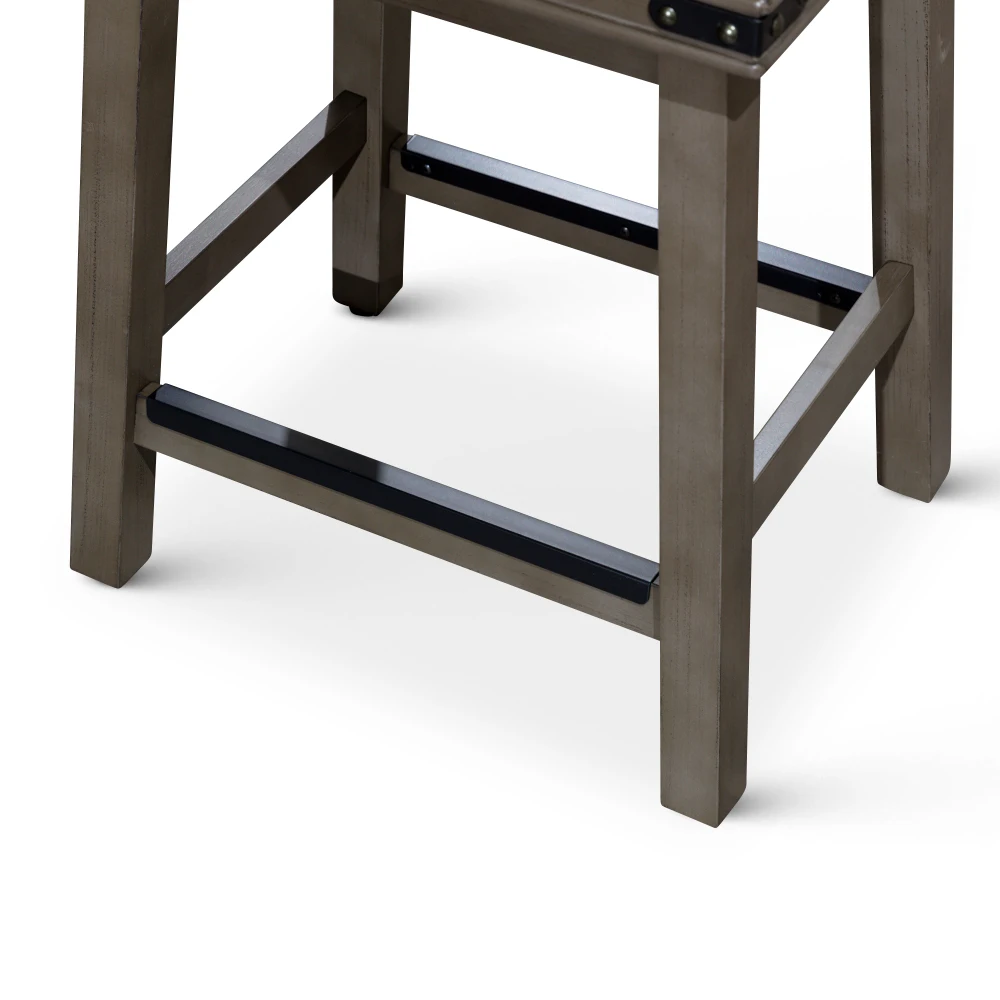 24" Counter Stool, Weathered Gray Finish, French Gray Leather Seat