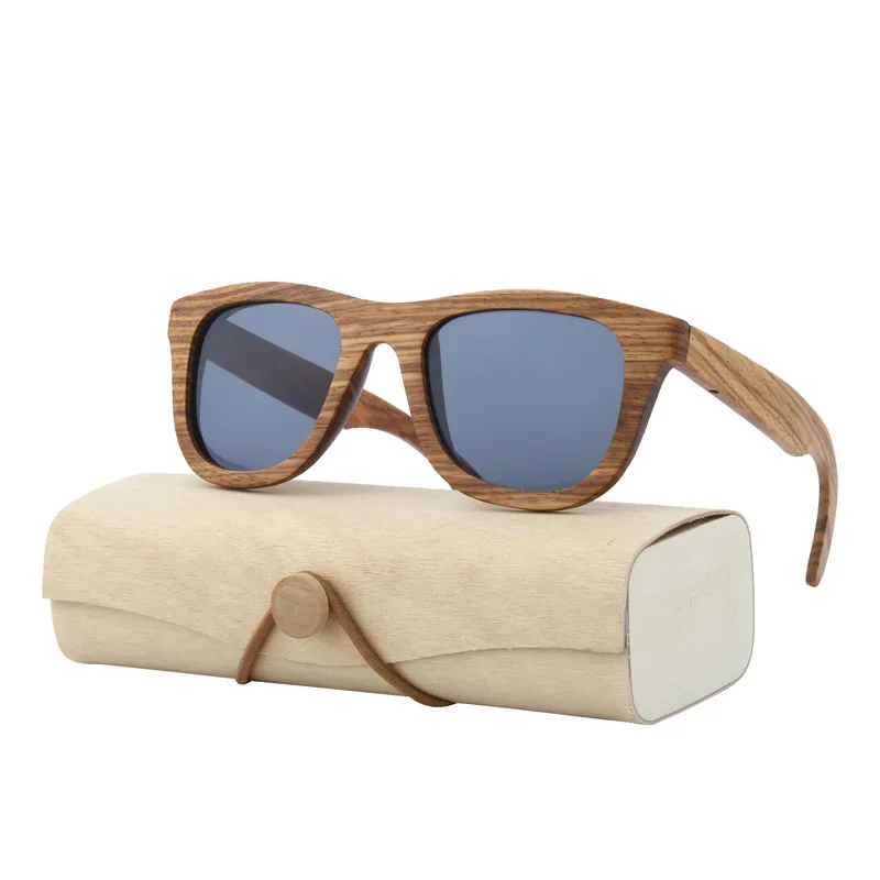 Classic Wood Sunglasses with Case For Men Women Square Zebra Wooden Sun Glasses Polarized Lens