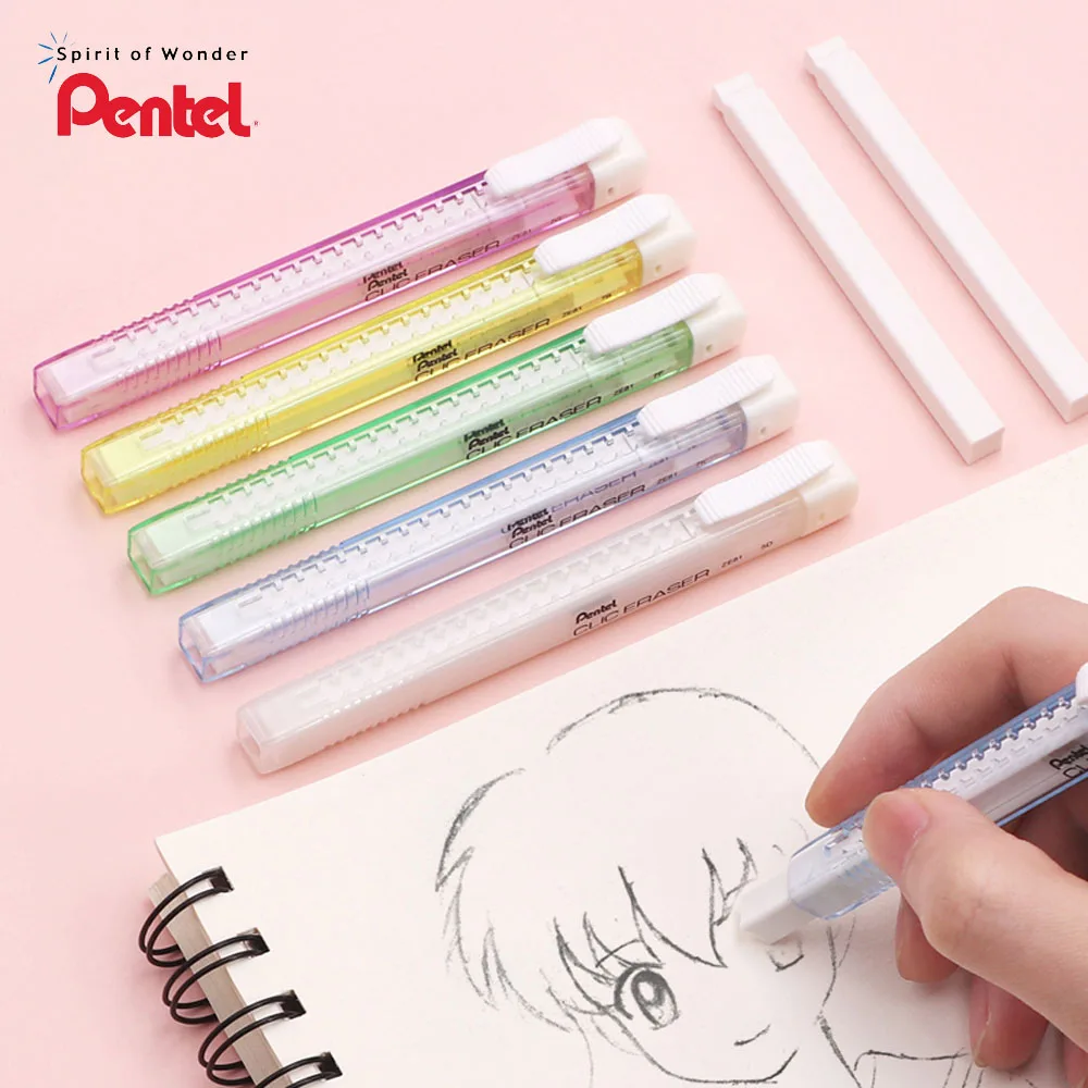 Pentel Push-pull Eraser Transparent Candy Colored Eraser ZE81 Replaceable Core Less Debris Student Eraser