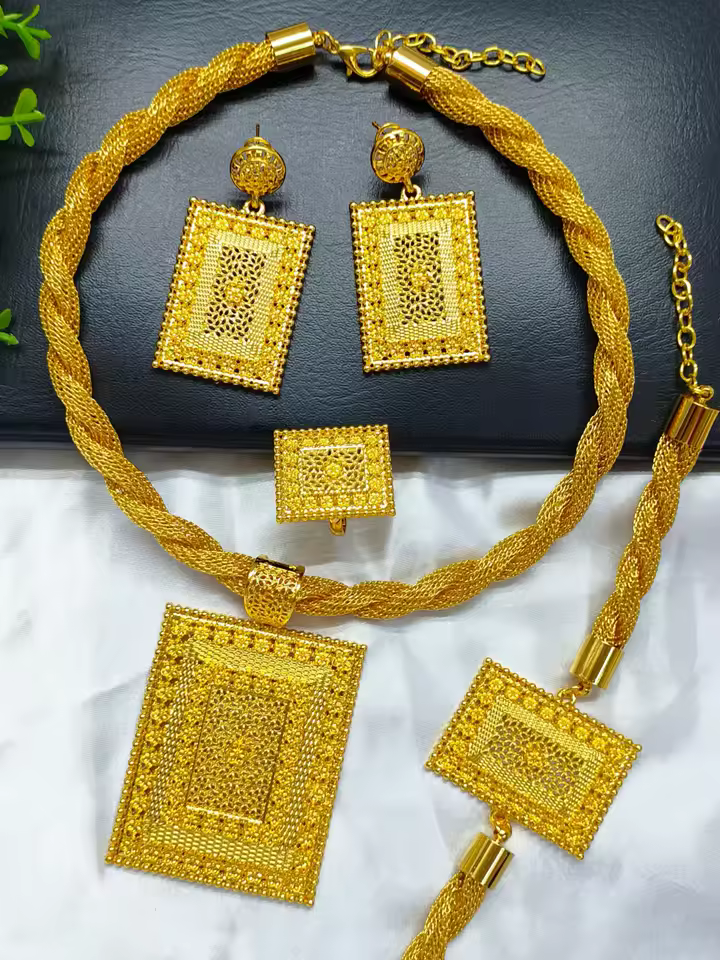 Nigerian Jewelery Set Wedding Jewelry For Women Dubai 24K Gold Color Jewlery African Designer Earrings Bridal Necklace - AliExpress