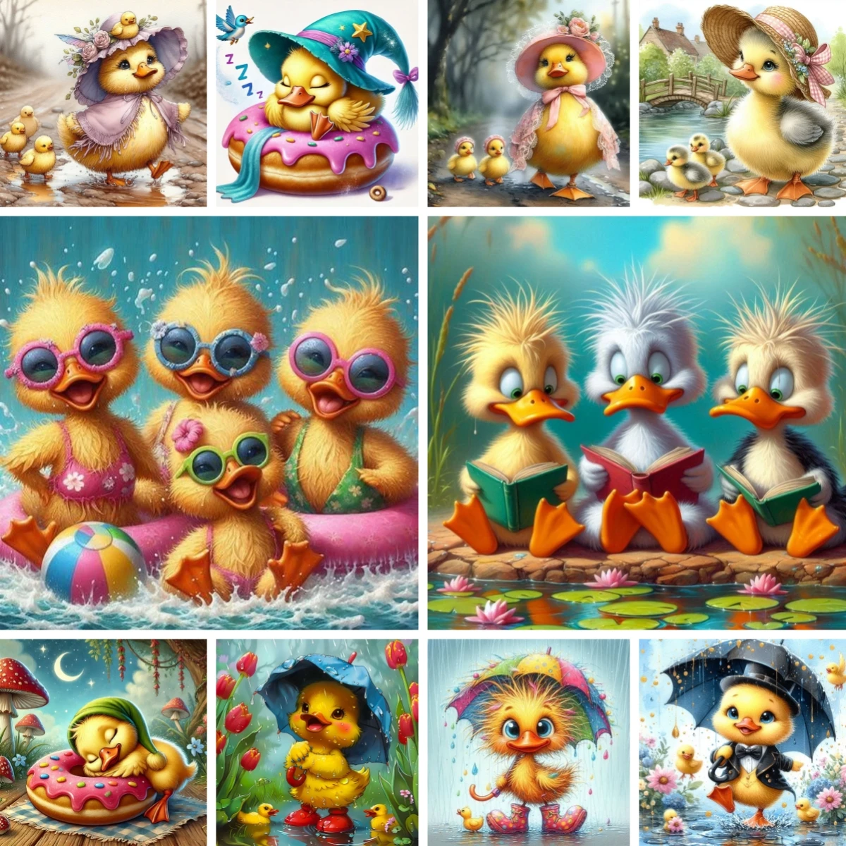 

Colorful Ducklings Abstract Diamond Painting Kit Full Round Peintures À Diamants Soldes Handmade Animal Duck Office Decor Gifts