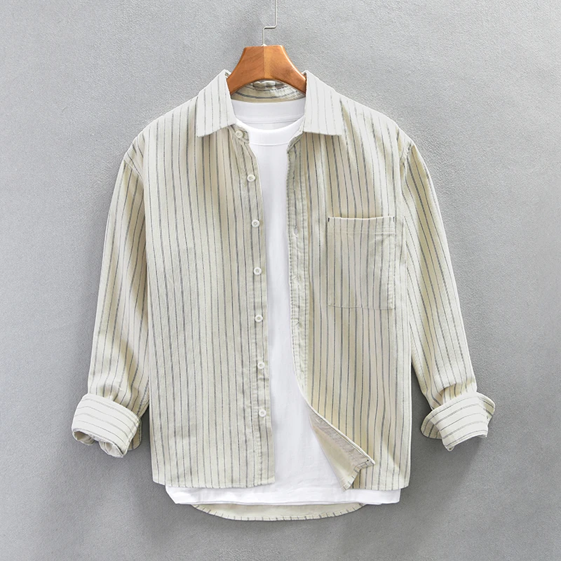 New Style Long Sleeve Corduroy Striped Cotton Quality Shirt Men Brand Trend Comfortable Top Clothes American Size Chemise Homme