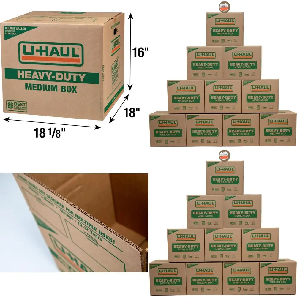 

10-Pack Medium Heavy-Duty Double Wall Boxes with Handles, 18.125 x 18 x 16, Plus Bonus Tape