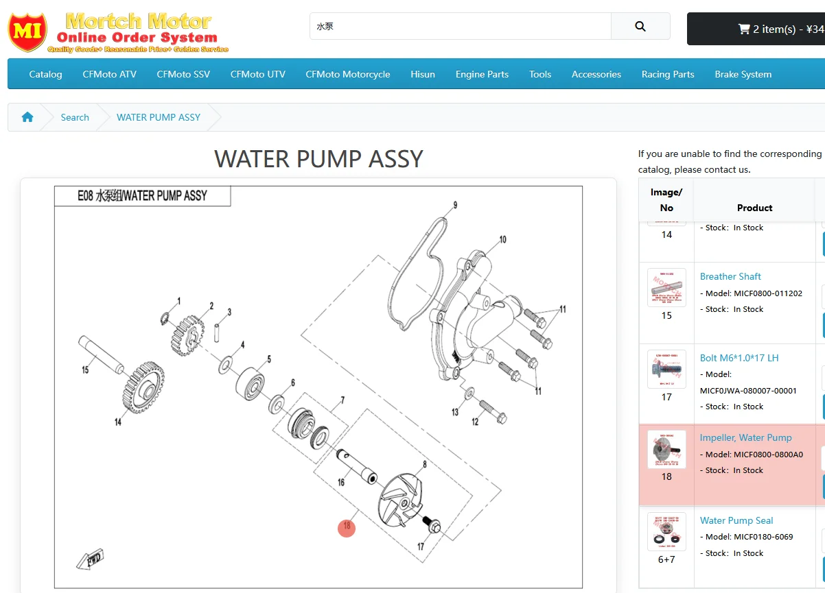 Waterpomp Waaier 0800-081000 0800-0800a0 Voor Cfmoto Atv Utv Ssv 2V 91W Cforce 800 Cf 800 X8 Z8 U8