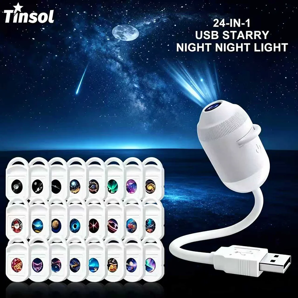 TINSOL 24-in-1 Star Projector USB Car Ambient Light Adjustable Galaxy Night Lamp Perfect for Cars Home and Bedroom Night Lights