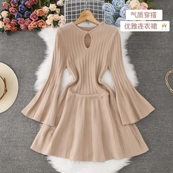 sweet Basic Slim Flare Sleeve knit o neck Dress  Vintage Korean Fashion Knit Vestido Women summer dresses