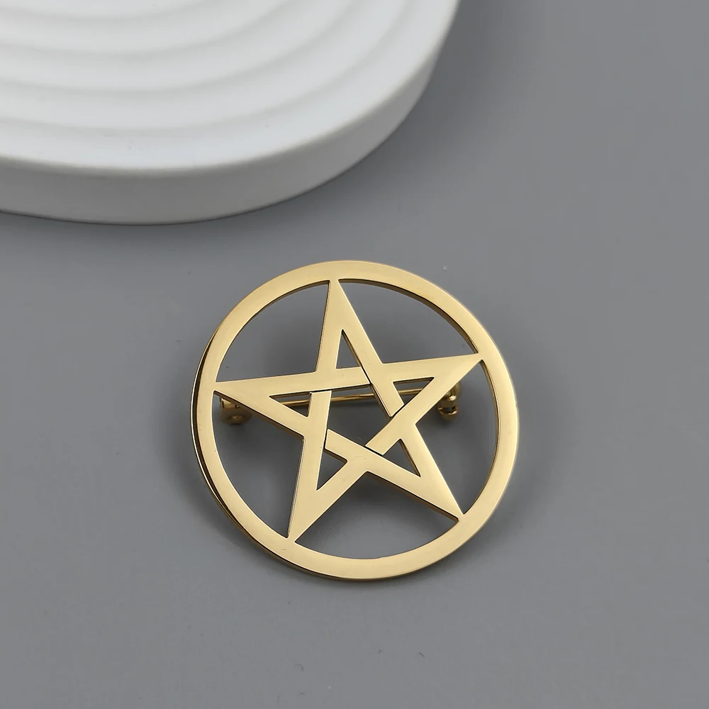 Creative Pentagram Gold Plated Stainless Steel Brooch, Men\'s Suit Pin Black, High Quality Father and Husband Gift Set