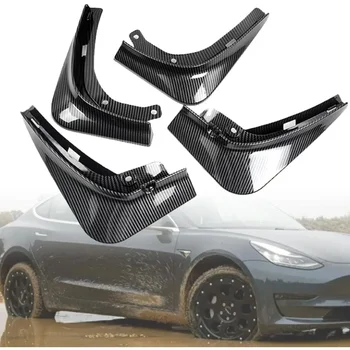 Mud Flaps MudguardsสําหรับTeslaรุ่น 3 Y 2017-2021 2022 2023 พลาสติกSplash Guards Fender 4 ชิ้น/เซ็ตสีดําสีขาวคาร์บอนไฟเบอร์สี