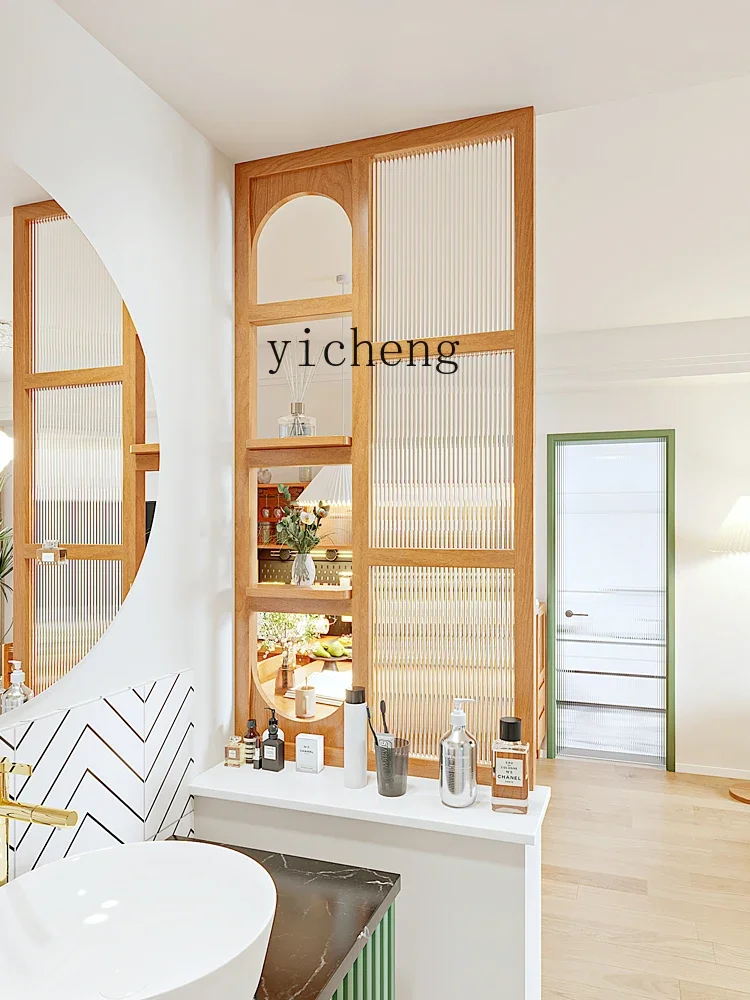 L23 Solid Wood Half Wall Partition Bathroom Dry Area Screen Double-sided Shelf Integrated Cherry Wood