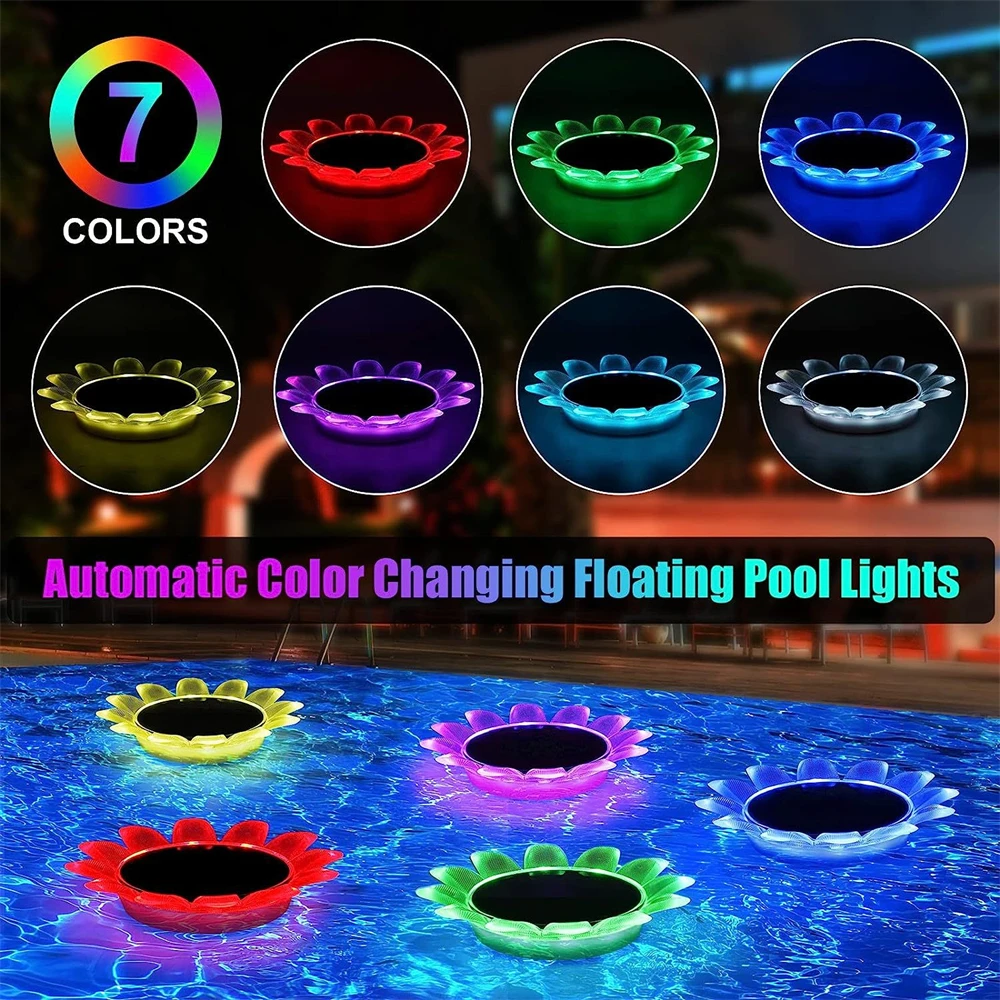 Sunflower Solar Waterproof LED Swimming Pool Pond Floating Night Lights for Pool Spa Patio Wedding Party Christmas Decorations