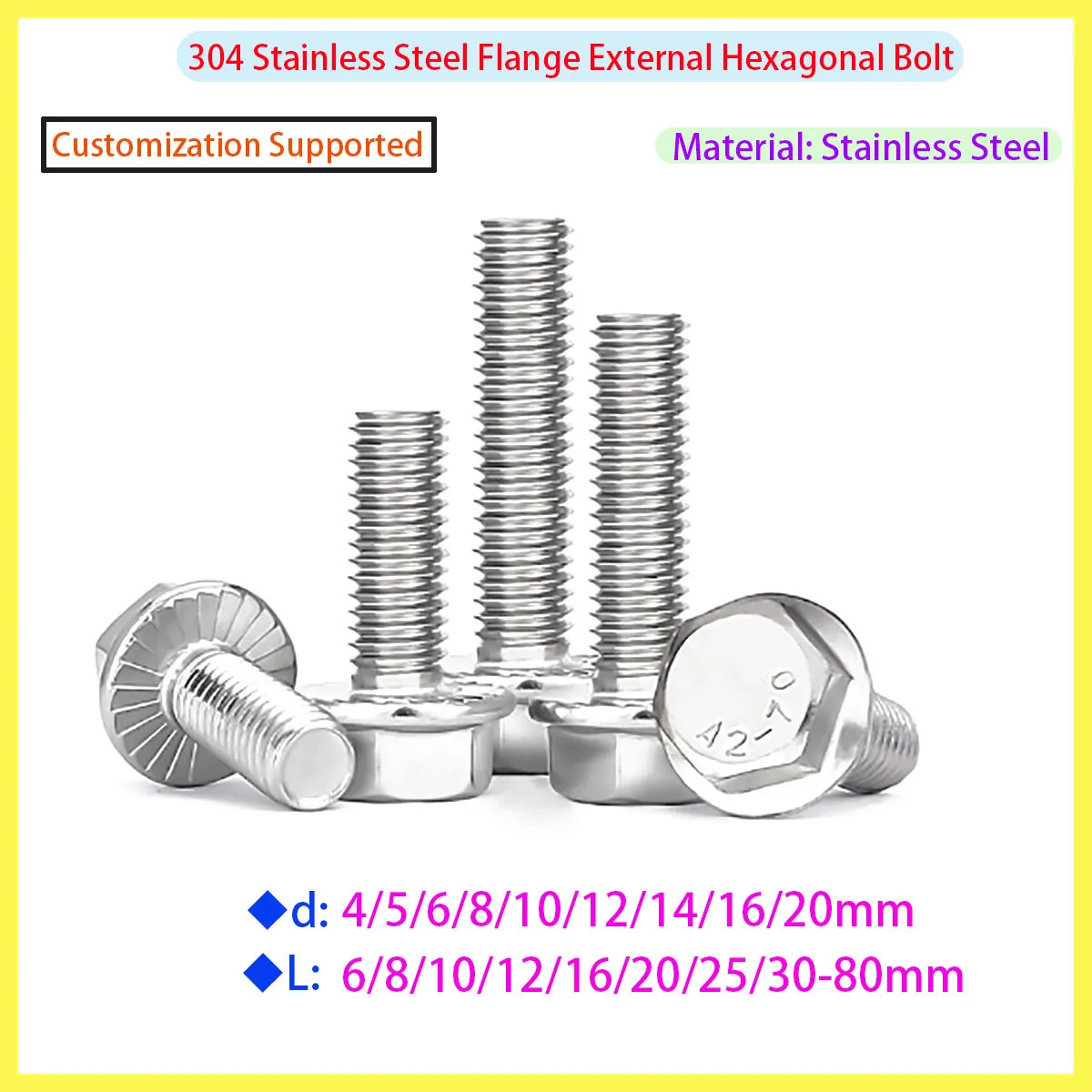 

304 stainless steel hexagonal head with serrated flange cover screw hexagonal washer head bolt M5 M6 M8 M10 M12