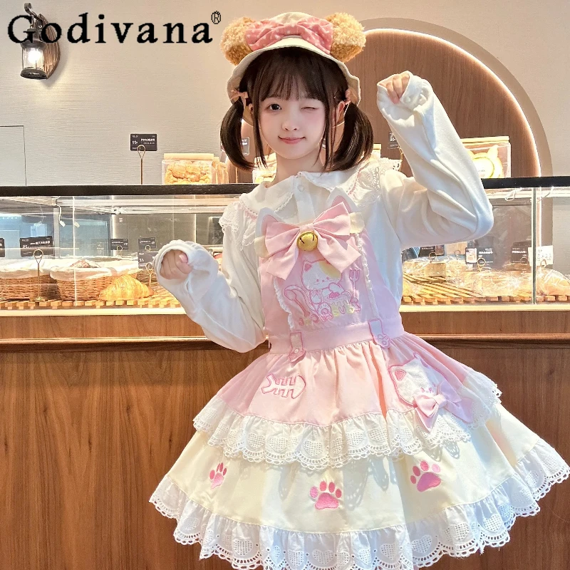 

Японское мягкое платье Kawaii Lolita Cos Pink Dress 2025 New Sweet Cute Bow Cat Print Lolita Dress Y2K Платье для дня рождения Jsk