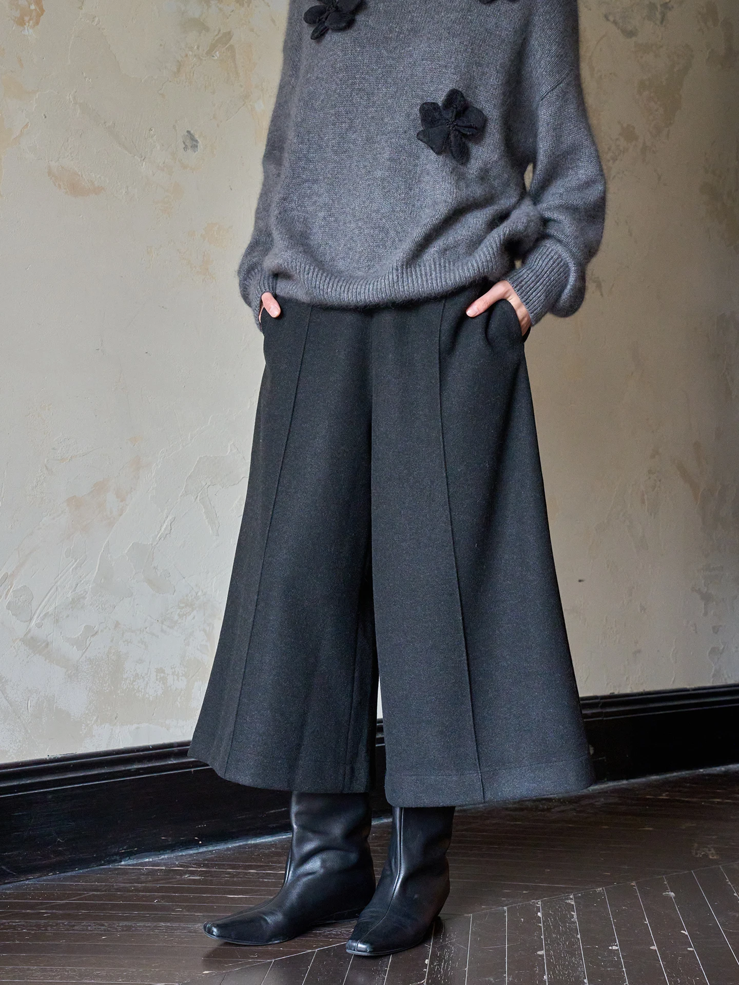 

Женские шерстяные брюки с широкими штанинами, осенне-зимние, с высокой талией, прямого кроя, утягивающие, для офиса, длиной 7/8 или 9/10