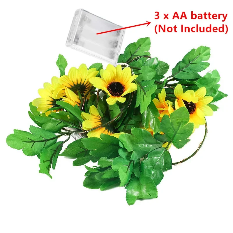 Green Leaf Flower With LED Lights String Artifical Plant Fairy Lights Garland Decorations for Home Bedroom