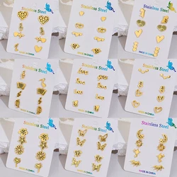 4Pairs/Lot Trendy Jewelry Tiny Love Heart Stud Earrings Sets for Girls Brincos Dandelion Butterfly Music Earings Valentine' Gift