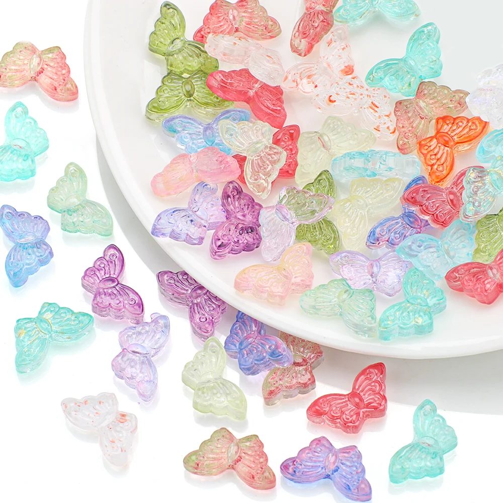 50 stücke 8x15mm Acryl Schmetterling AB Farbe Charms Perlen Lose Spacer Perlen Armband Halskette Für DIY schmuck Machen Zubehör