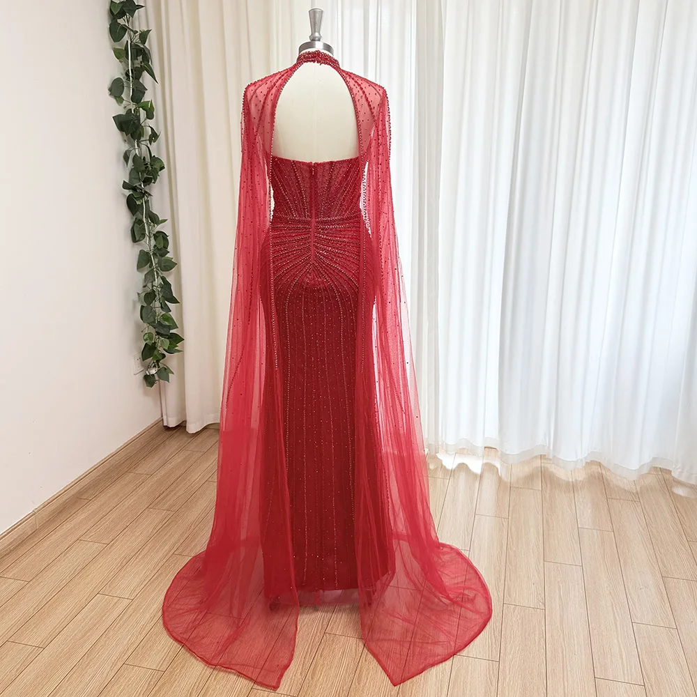 Eshaut&bridal Elegant Mermaid Evening Dress for Women with Cape Sleeves 2025 Long Formal Prom Wedding Party Gown Customized