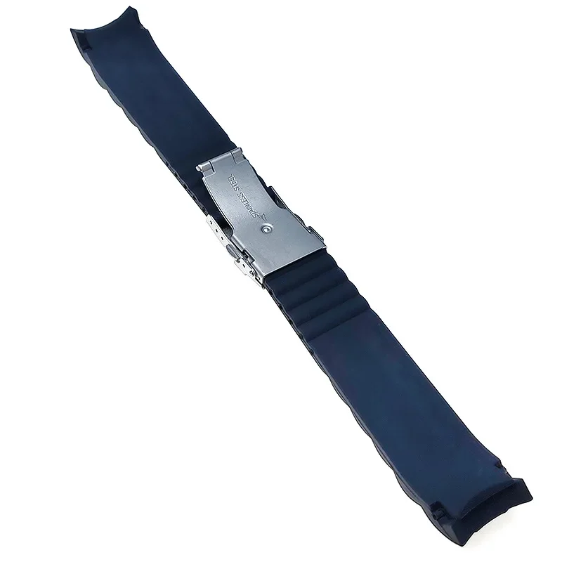 Pulseira de relógio de silicone macio, 18mm 20mm 22mm 24mm 26mm, extremidade curvada, borracha macia, pulseira preta à prova d'água