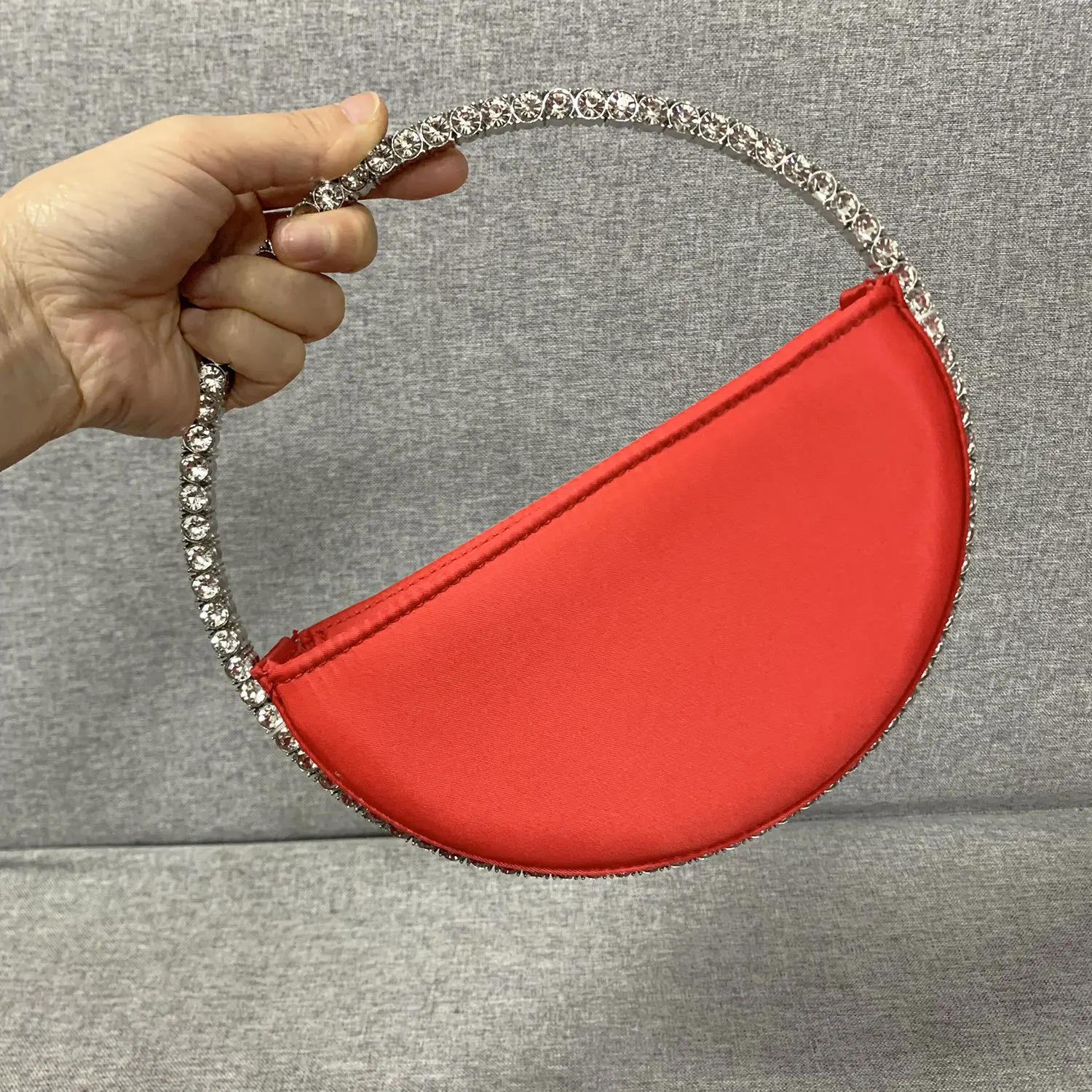 Circular Glittering Crystal Satin Evening Bags Women Metallic Handle Rhinestone Clutch Purses And Handbags Wedding Party Luxury