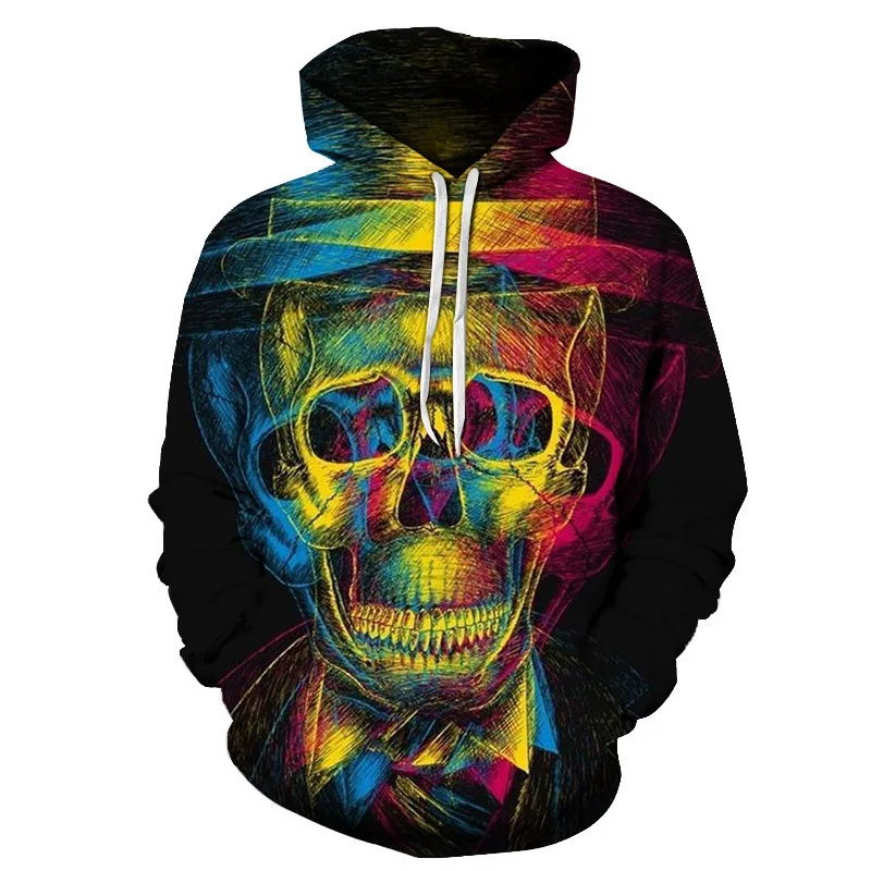 Neuer Halloween-Pullover gruseliger Schädel kopf Kürbis 3d Digitaldruck Herren und Damen Herbst/Winter Kapuzen pullover mit Kapuze a01