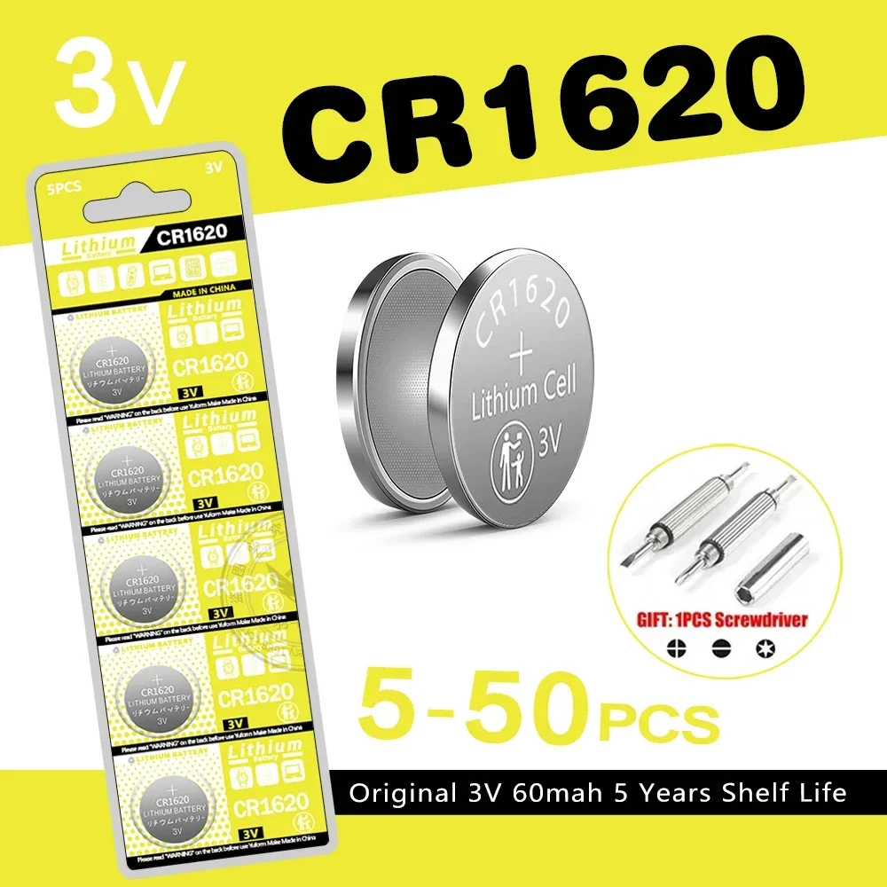 5-50PCS CR1620 Battery 3V Button Battery For Watch Car Remote Control Calculator Scales Shavers DL1620 BR1620 Lithium Coin Cells