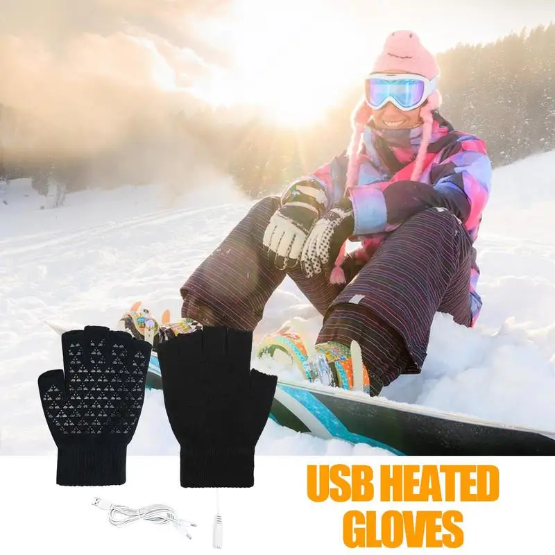 Heating Gloves USB Men USB Heating Half Finger Knitting Mittens Heating Mittens Hands Warmer For Outdoor Sports Riding Rock