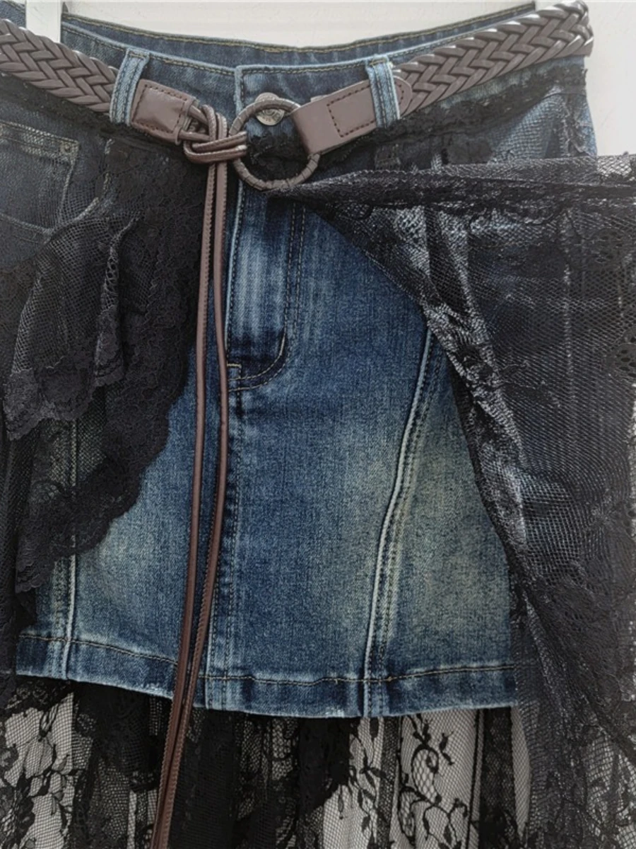 TWOTWINSTYLE Colorblock Spliced Lace Sexy Skirt Female High Waist Slimming Hot Girl Irregular Women's Skirts Style Fashion New