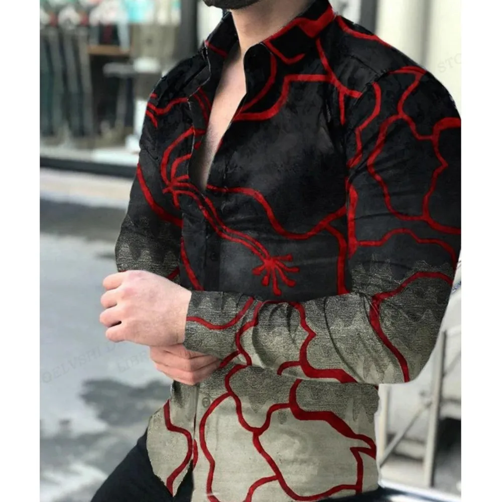 Hawaiian Shirts Floral 3d Printed Shirts Men Fashion Shirt Long Sleeve Casual Beach Blouse Lapel Blouse Men's Clothing