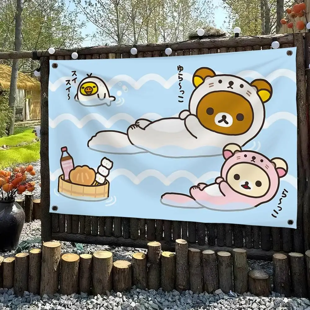 R-Rilakkuma Anime Flags Custom Wall Hanging Background Art Banner For Bedroom Home Living Room Outdoor Decor