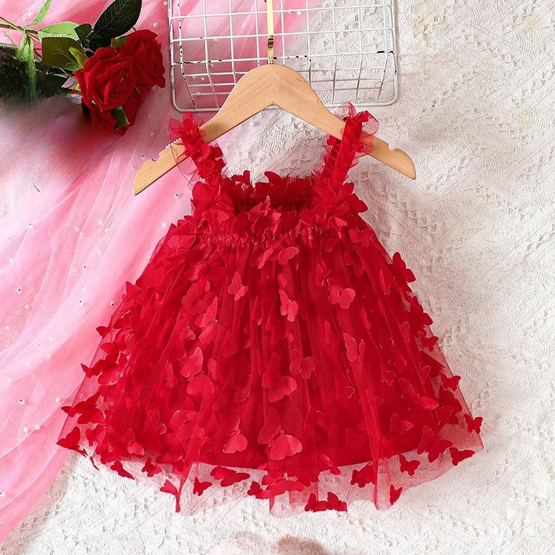 Kids Girl Dresses Toddler Summer New Year Baby Girl Dress Cute Butterfly Wings Suspender Mesh Dress Kids Princess Skirt