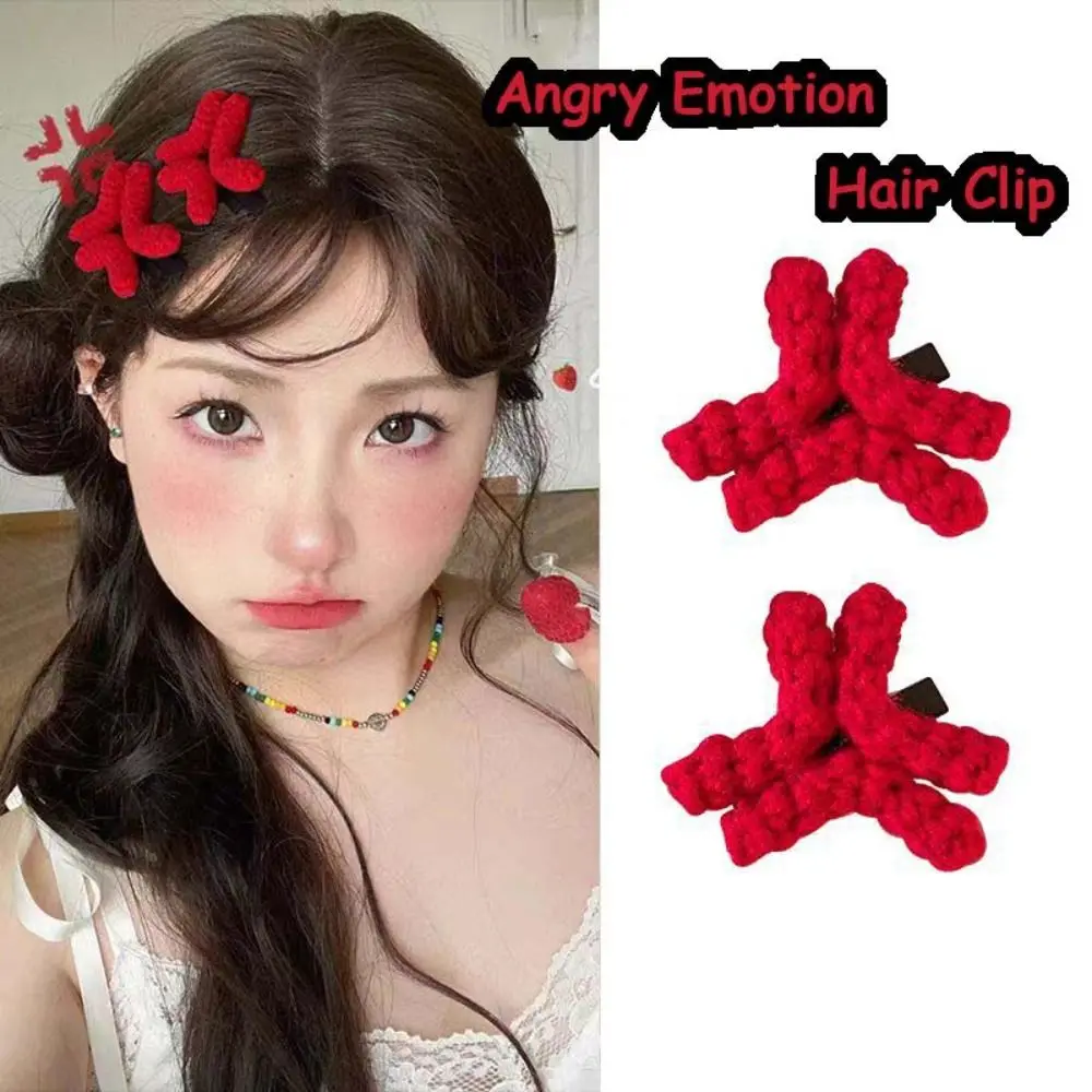 Duckbill Clip Angry Emotion Hair Clip Hair Accessories Back Clip Funny Crochet Barrettes Korean Style Cartoon Side Clip Wedding