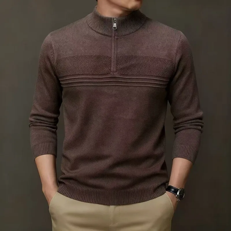 

Мужской свитер на молнии на четверть, антипиллинг, трикотаж с полувысоким воротником, высококачественный жаккардовый толстый свитер, приятная для кожи мужская одежда