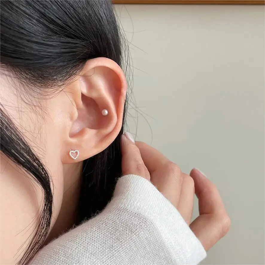 100% 925 Sterling Silver Geometric Studs Earrings for Women Girl Simple Love Heart Ball Design Jewelry Party Gift Dropshipping