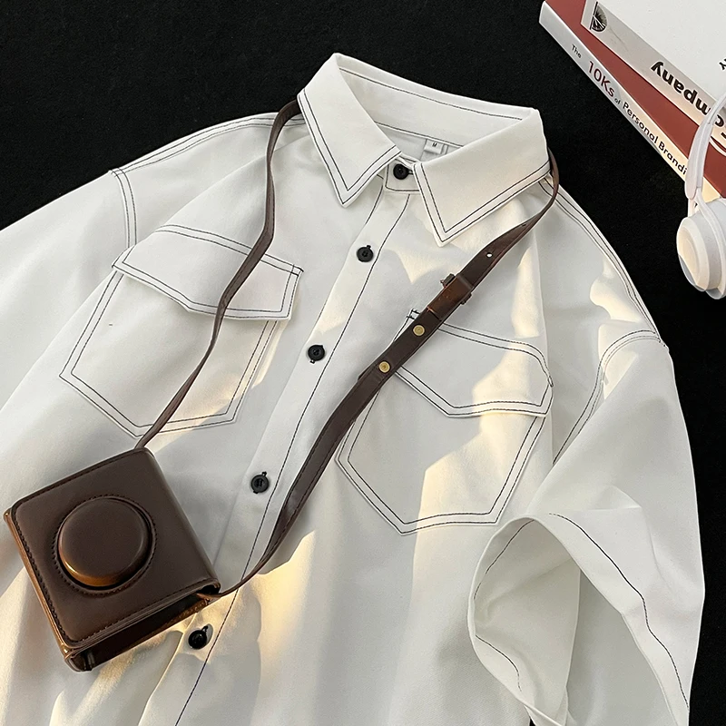 

Summer Thin Casual Men's Short Sleeve Shirt Trendy Brand Street Style Design Japanese Style Loose Fit Youthful Popular Pure C...