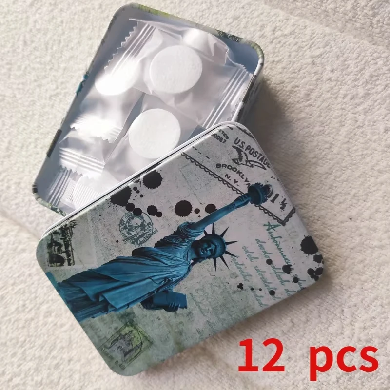 12 pçs toalha caixa de ferro descartável comprimido portátil toalhetes de acampamento tecido trave limpo toalha armazenamento pequeno item hotel viagem