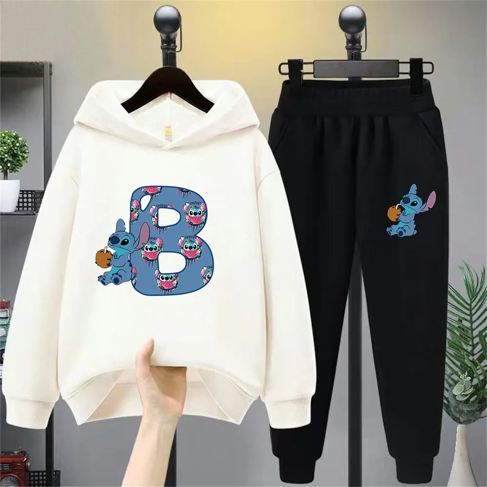 Lilo And Stitch Hoodie Set Birthday Lucky Letters Children's Clothing Girls And Boys Harajuku Pattern Hoodie Baby Casual