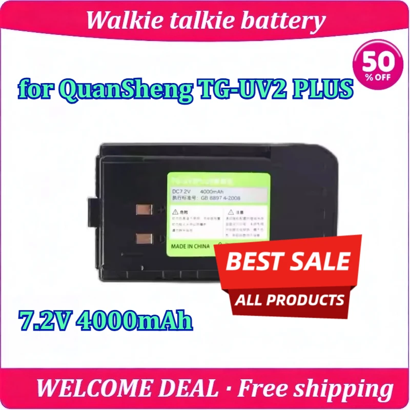 New for QuanSheng TG-UV2 PLUS Walkie Talkie Battery 7.2V 4000mAh Type-C Charging With Belt Clip Lithium Battery